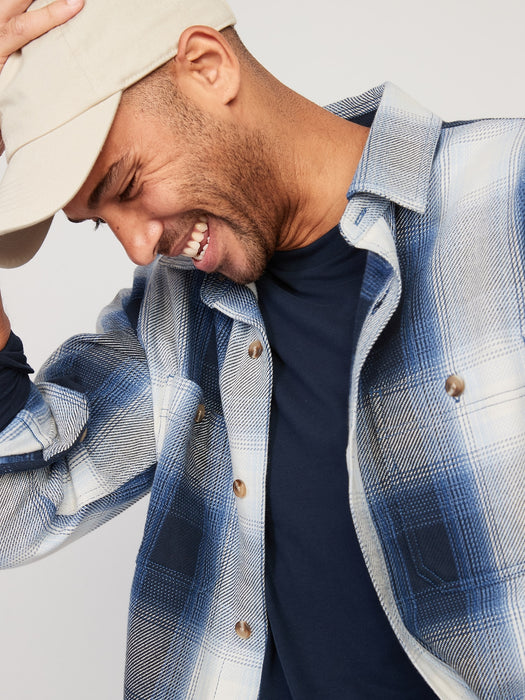 Oversized Plaid Twill Shacket for Men