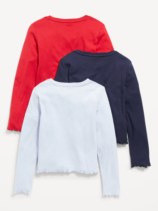 Lettuce-Edge Long-Sleeve T-Shirt 3-Pack for Girls