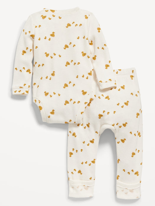 Unisex Thermal-Knit Henley Bodysuit and Leggings for Baby
