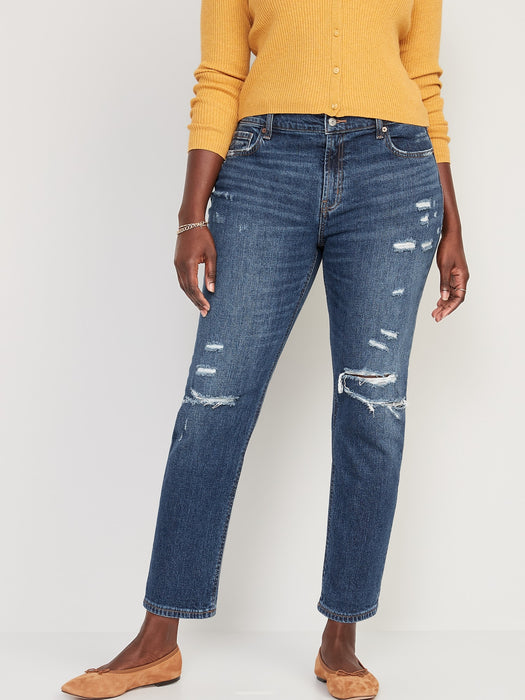 Mid-Rise Boyfriend Straight Ripped Jeans for Women
