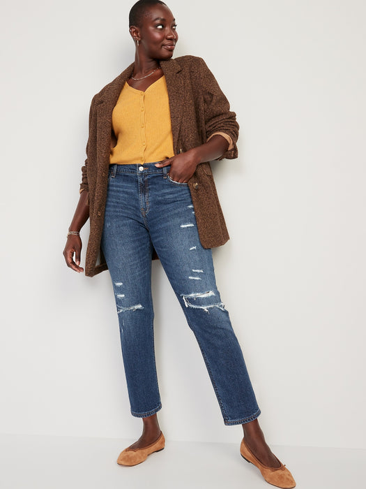 Mid-Rise Boyfriend Straight Ripped Jeans for Women