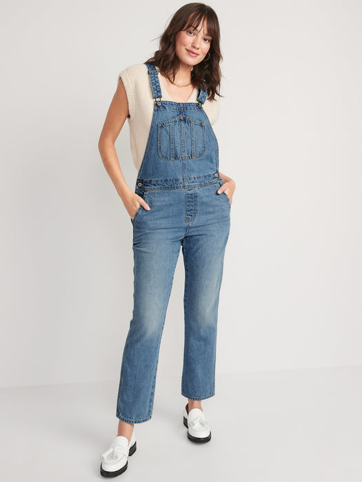 Slouchy Straight Non-Stretch Jean Overalls for Women