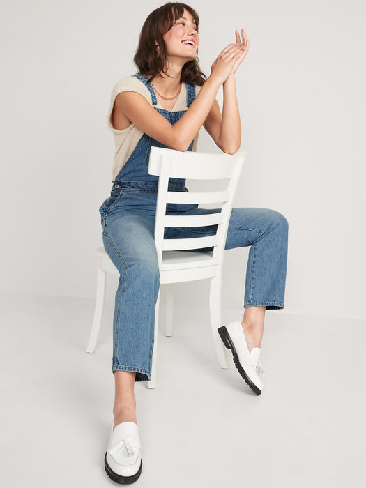 Slouchy Straight Non-Stretch Jean Overalls for Women