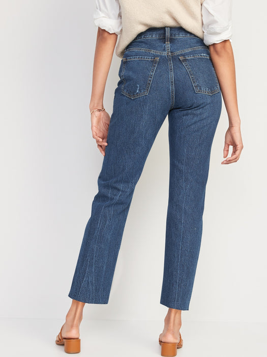 Extra High-Waisted Button-Fly Sky-Hi Straight Cut-Off Non-Stretch Jeans for Women