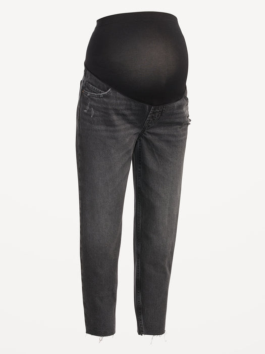 Maternity Full-Panel Slouchy Taper Black Cut-Off Jeans