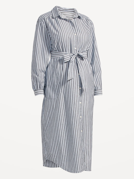 Maternity Long-Sleeve Midi Shirt Dress