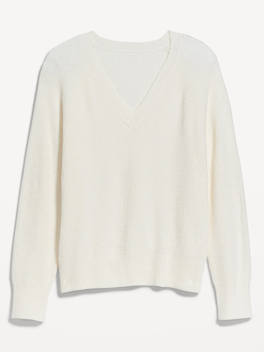 V-Neck Shaker-Stitch Cocoon Sweater for Women