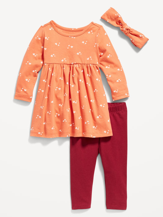 Long-Sleeve Jersey Dress, Leggings and Headband Set for Baby