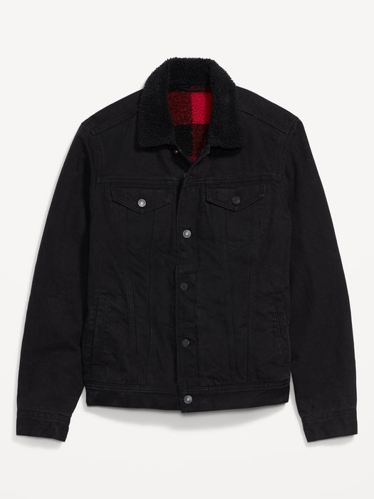 Sherpa-Lined Non-Stretch Black Jean Jacket for Men