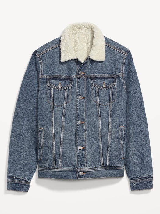 Sherpa-Lined Non-Stretch Jean Jacket for Men