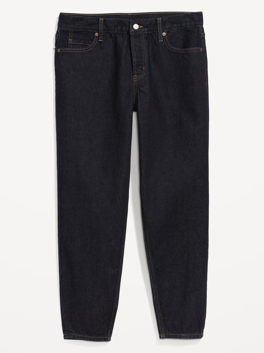 Mid-Rise Button-Fly Slouchy Taper Black Cropped Non-Stretch Jeans for Women