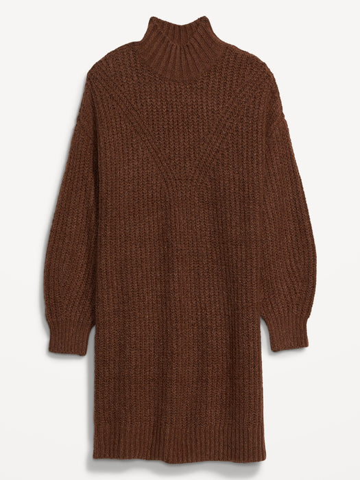 Long-Sleeve Relaxed Mock-Neck Mini Sweater Shift Dress for Women