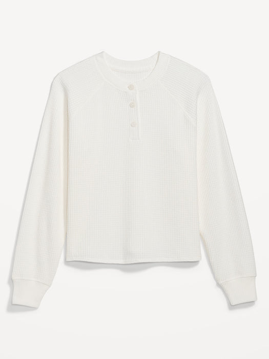 Thermal-Knit Raglan-Sleeve Henley T-Shirt for Women