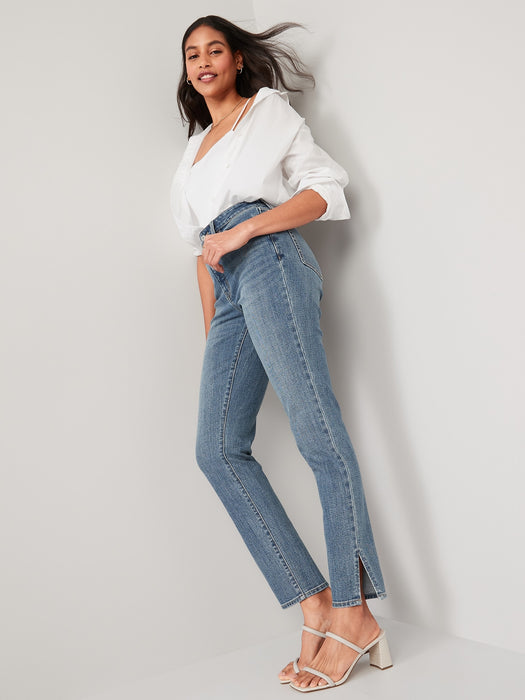 High-Waisted OG Straight Side-Slit Ankle Jeans for Women