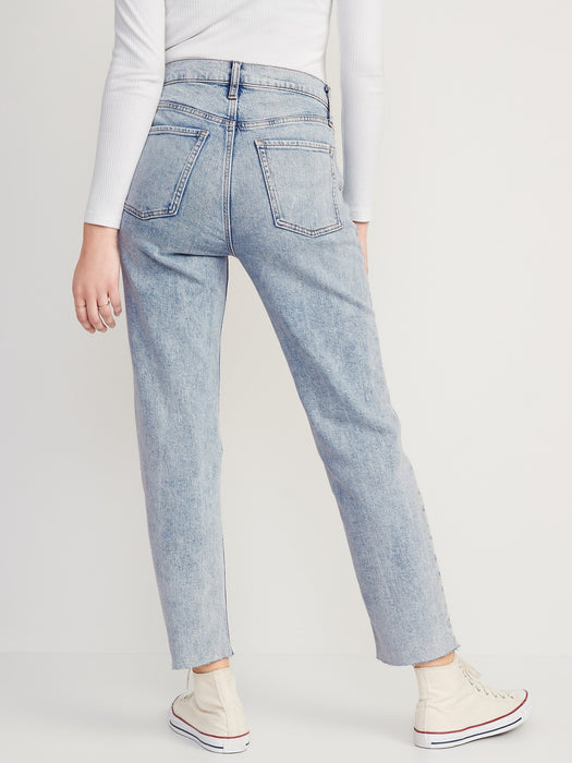 Extra High-Waisted Button-Fly Sky-Hi Straight Raw-Hem Jeans for Women