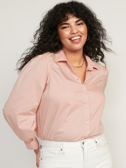 Long-Sleeve Smocked Cotton-Poplin Shirt for Women