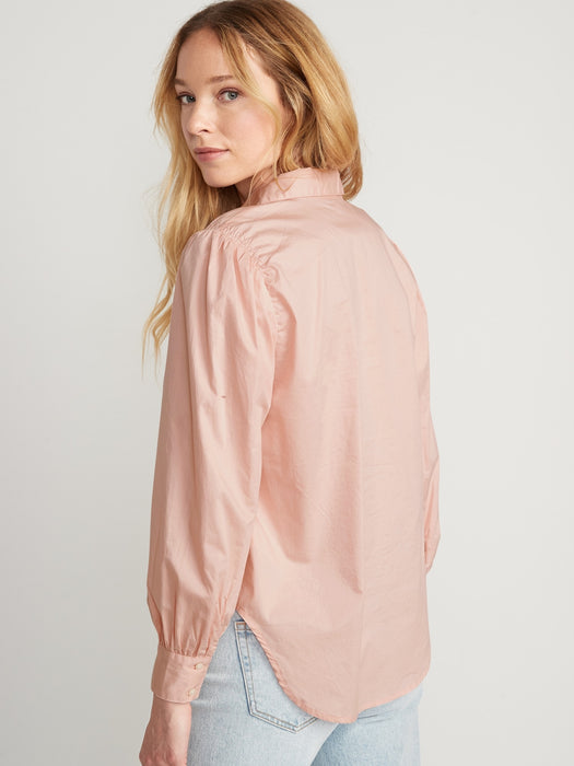 Long-Sleeve Smocked Cotton-Poplin Shirt for Women