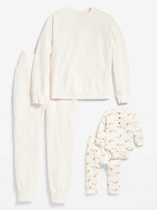 Unisex Thermal-Knit Henley Bodysuit and Leggings for Baby