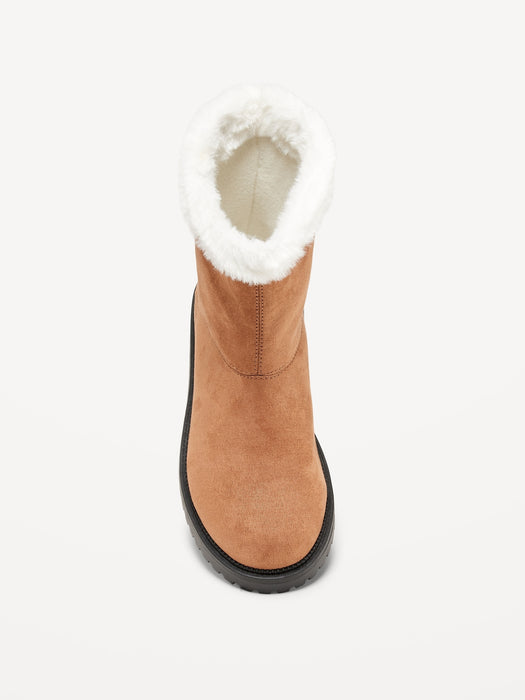 Cozy Faux-Suede Faux-Fur Trim Boots for Girls