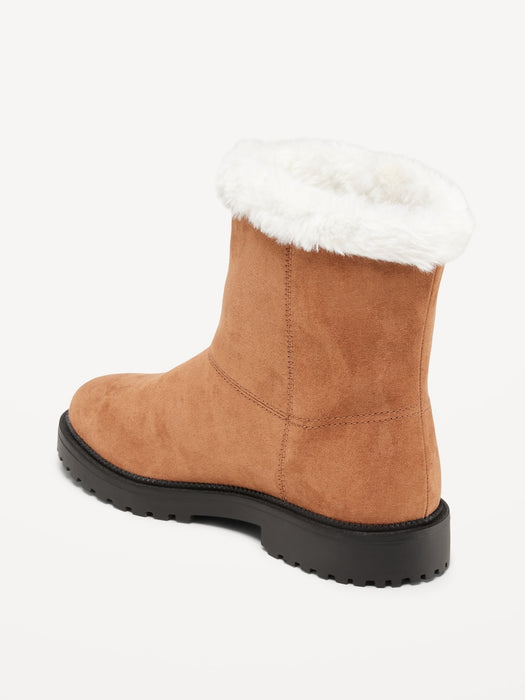 Cozy Faux-Suede Faux-Fur Trim Boots for Girls