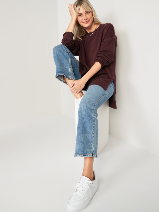 Oversized Boyfriend Garment-Dyed Tunic Sweatshirt for Women