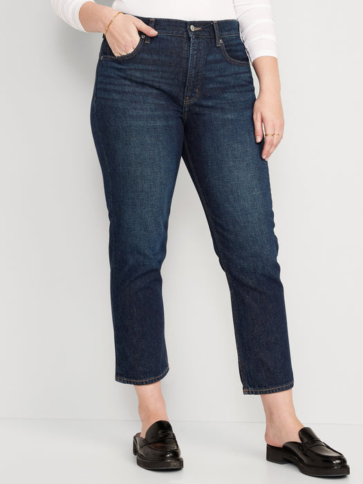 High-Waisted Button-Fly Slouchy Straight Cropped Jeans for Women