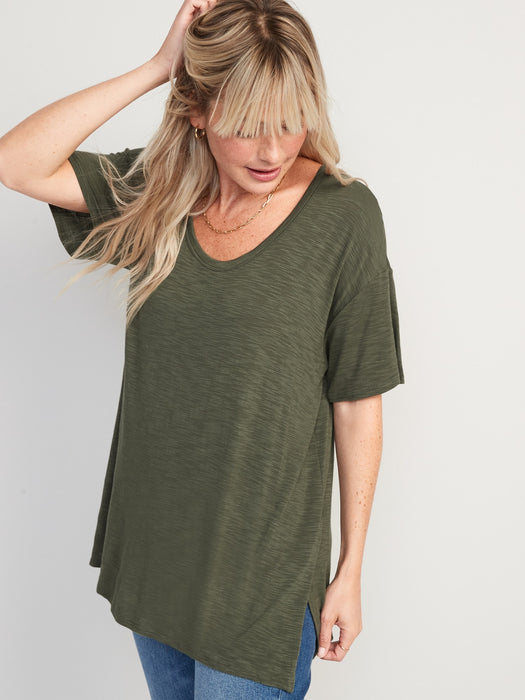 Oversized Luxe Slub-Knit Tunic T-Shirt for Women