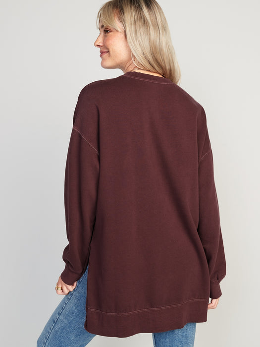 Oversized Boyfriend Garment-Dyed Tunic Sweatshirt for Women