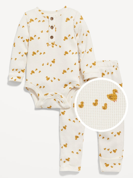 Unisex Thermal-Knit Henley Bodysuit and Leggings for Baby