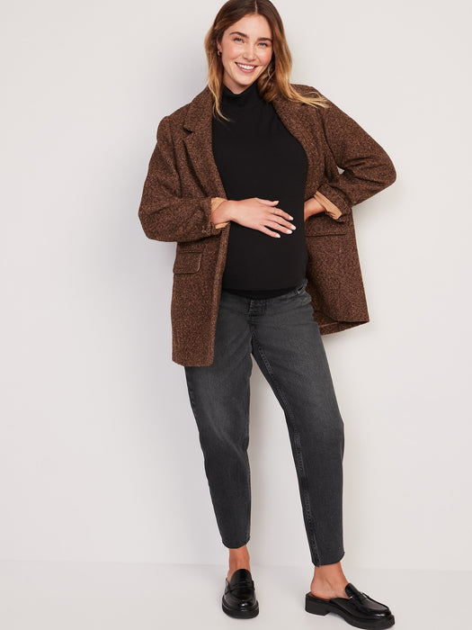 Maternity Full-Panel Slouchy Taper Black Cut-Off Jeans