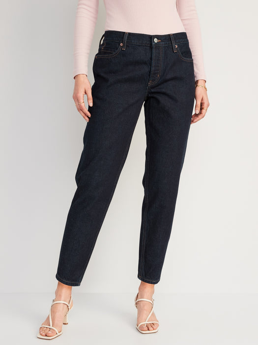 Mid-Rise Button-Fly Slouchy Taper Black Cropped Non-Stretch Jeans for Women