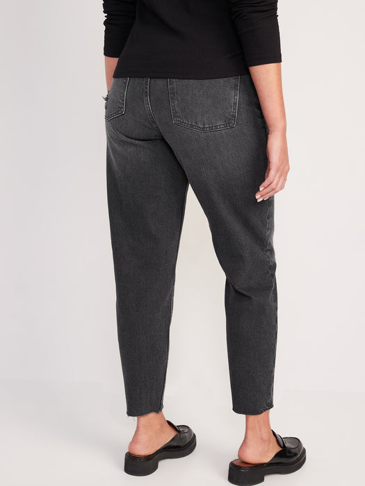 Maternity Full-Panel Slouchy Taper Black Cut-Off Jeans