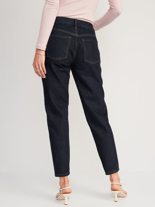 Mid-Rise Button-Fly Slouchy Taper Black Cropped Non-Stretch Jeans for Women