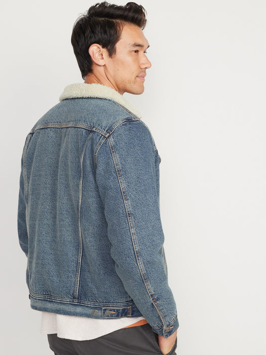 Sherpa-Lined Non-Stretch Jean Jacket for Men