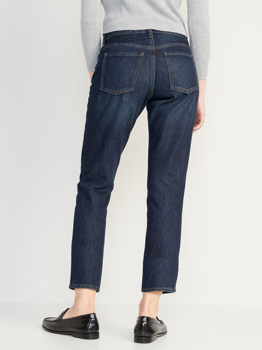 High-Waisted Button-Fly Slouchy Straight Cropped Jeans for Women