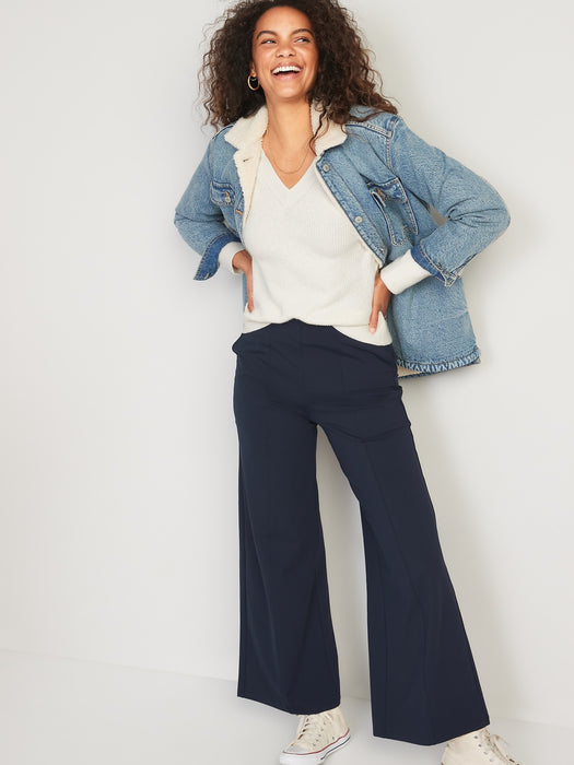 V-Neck Shaker-Stitch Cocoon Sweater for Women