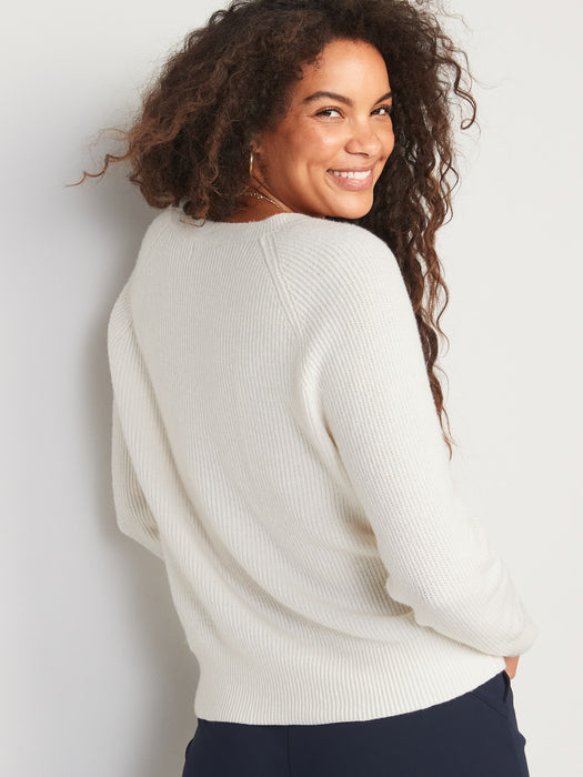 V-Neck Shaker-Stitch Cocoon Sweater for Women