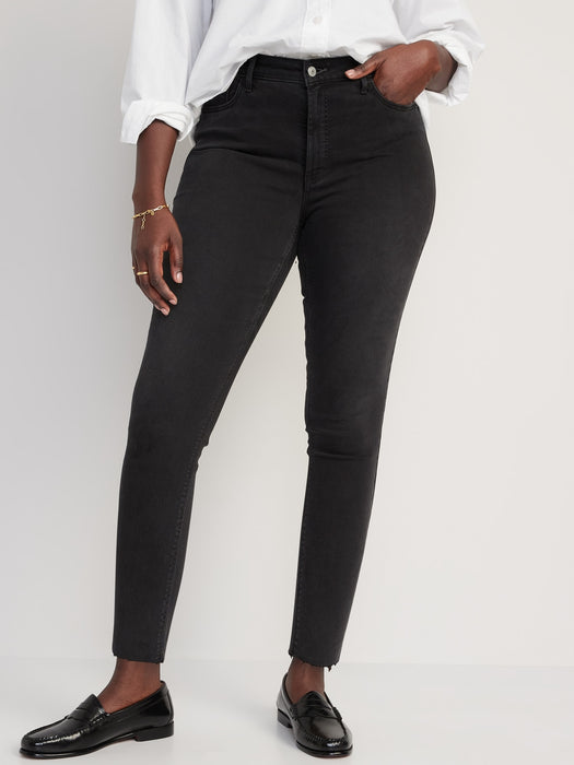 High-Waisted Rockstar Super-Skinny Black Cut-Off Ankle Jeans for Women