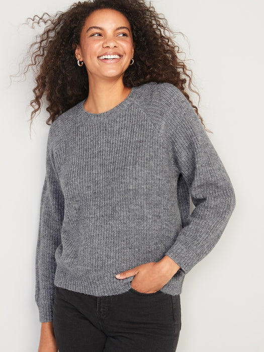 Heathered Cozy Shaker-Stitch Pullover Sweater for Women