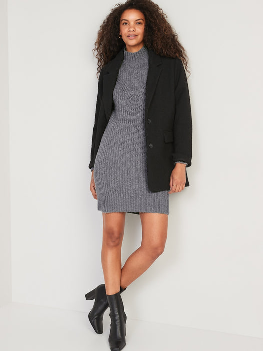 Long-Sleeve Relaxed Mock-Neck Mini Sweater Shift Dress for Women