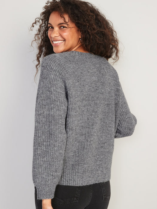 Heathered Cozy Shaker-Stitch Pullover Sweater for Women