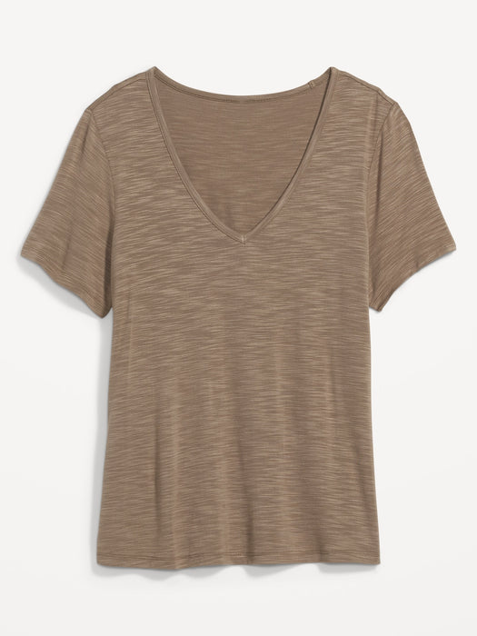 Luxe V-Neck Slub-Knit T-Shirt for Women