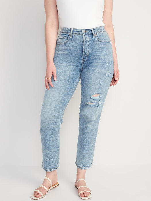 Curvy Extra High-Waisted Button-Fly Sky-Hi Straight Ripped Jeans for Women