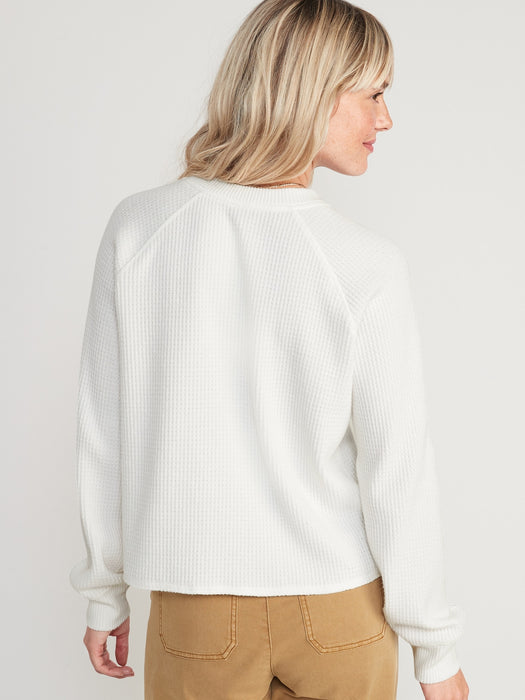 Thermal-Knit Raglan-Sleeve Henley T-Shirt for Women