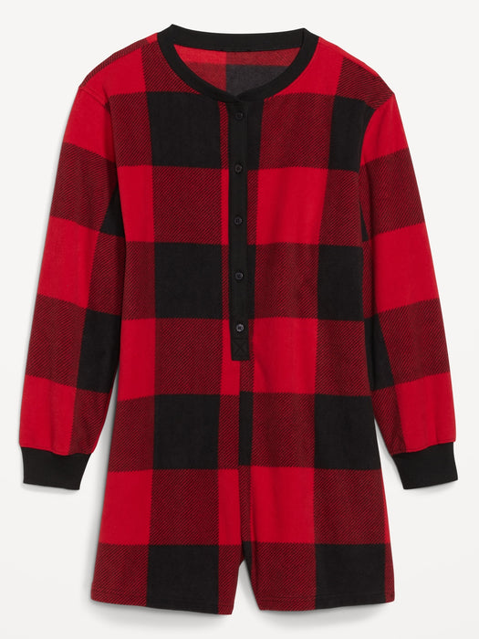 Fleece Henley Pajama Romper -- 3.5-inch inseam