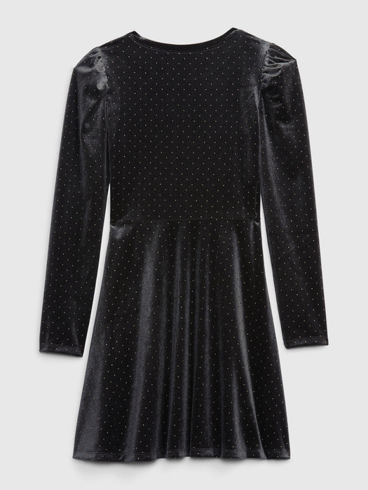 Kids Puff Sleeve Velvet Skater Dress