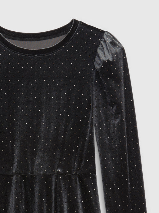 Kids Puff Sleeve Velvet Skater Dress