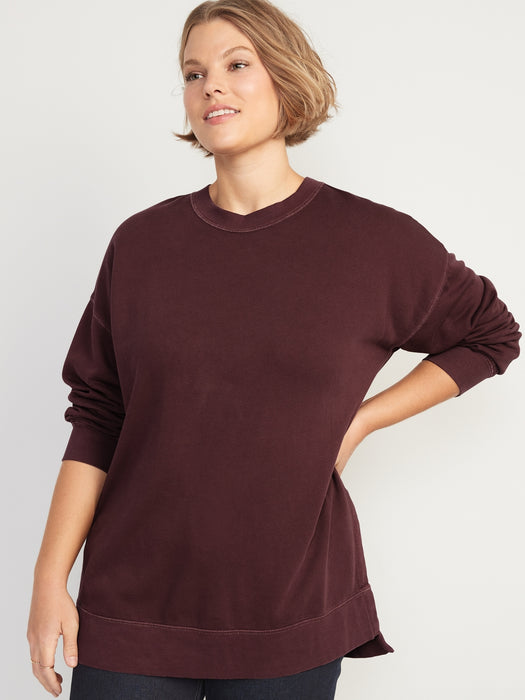 Oversized Boyfriend Garment-Dyed Tunic Sweatshirt for Women