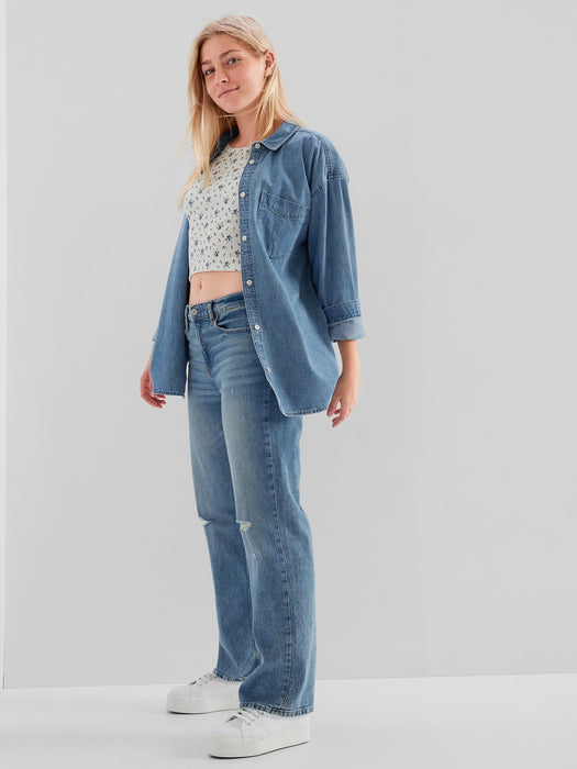 Teen Oversized Denim Shirt with Washwell
