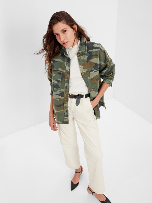 Oversized Khaki Shirt Jacket with Washwell